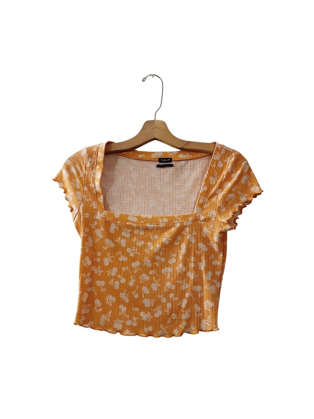 Urban Outfitters Out From Under Ribbed Lettuce-Edge Cropped Top Orange White